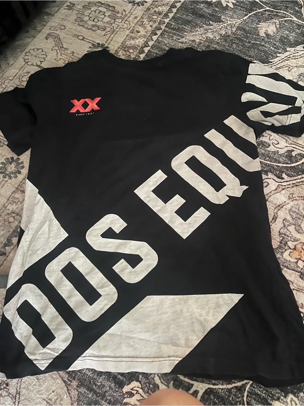 Black and Gray Graphic Tee with Red Accent